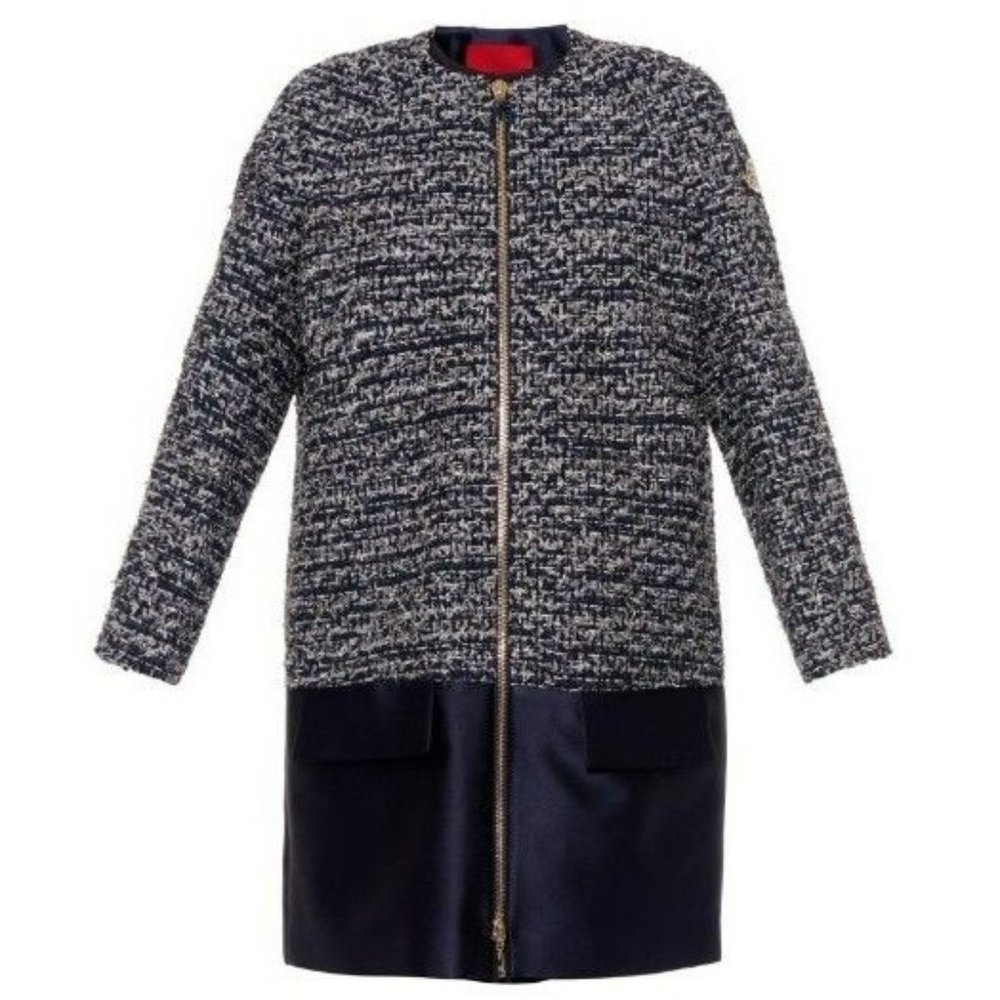 MONCLER GAMME ROUGE Collarless tweed and Satin Coat $1,185